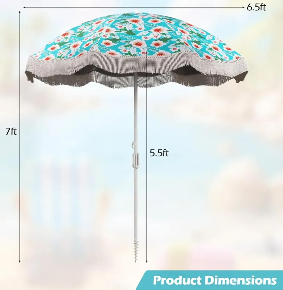 Beach Umbrella with Fringe Tassels – Stylish Outdoor Sunshade for Beach and Patio