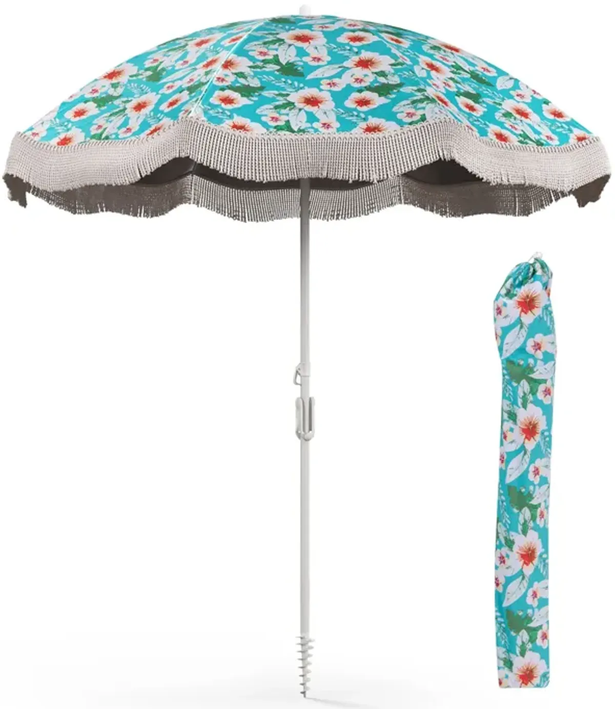 Beach Umbrella with Fringe Tassels – Stylish Outdoor Sunshade for Beach and Patio