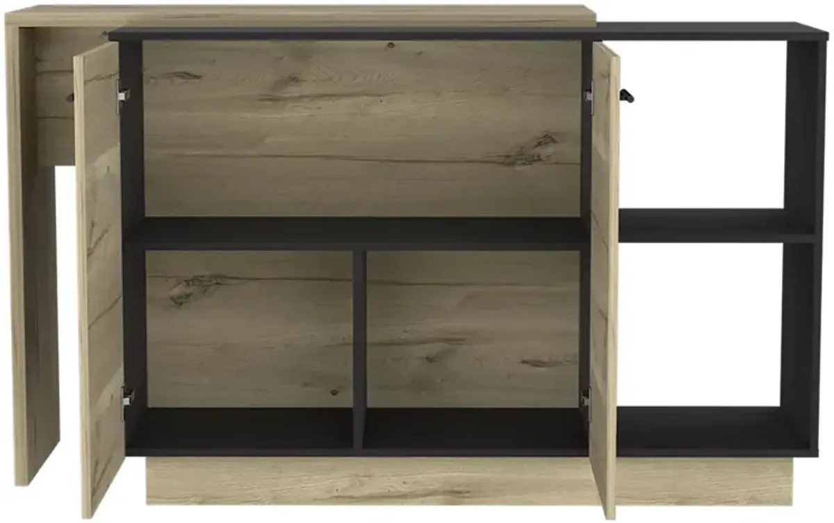 DEPOT E-SHOP Creta Kitchen Island, Double Door Cabinets, Two External Shelves, Three Shelves, Black / Light Oak