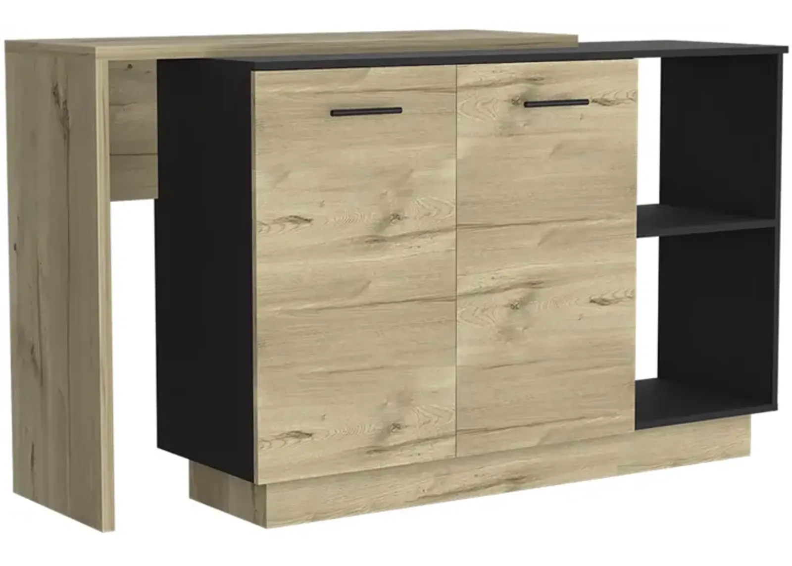 DEPOT E-SHOP Creta Kitchen Island, Double Door Cabinets, Two External Shelves, Three Shelves, Black / Light Oak