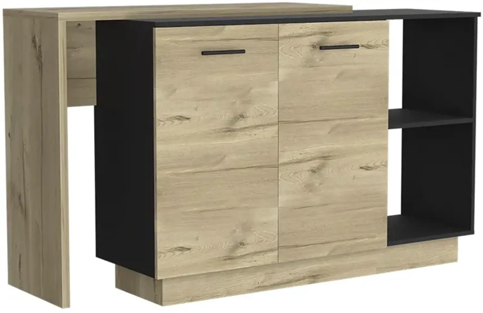 DEPOT E-SHOP Creta Kitchen Island, Double Door Cabinets, Two External Shelves, Three Shelves, Black / Light Oak