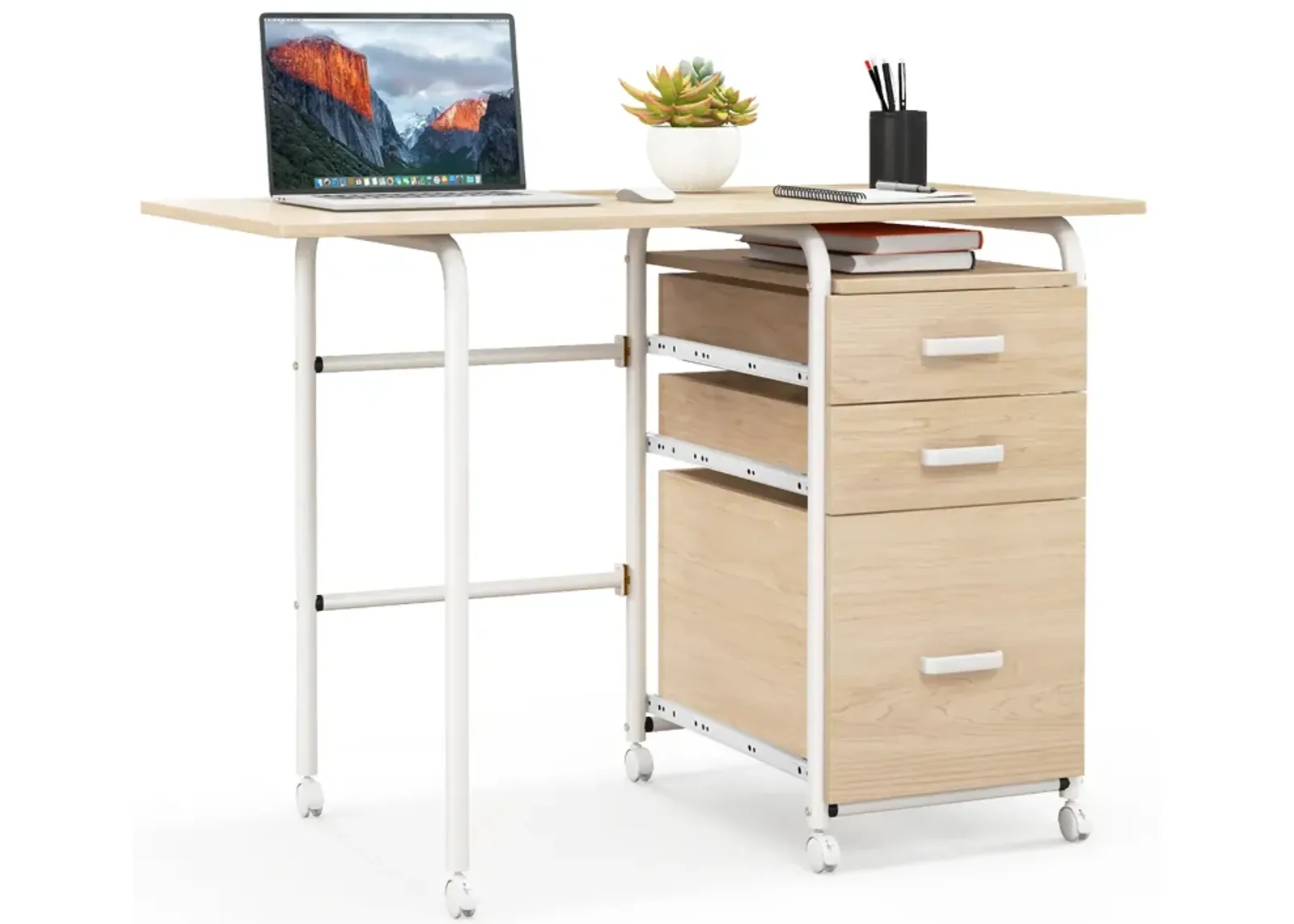 Folding Computer Laptop Desk Wheeled Home Office Furniture