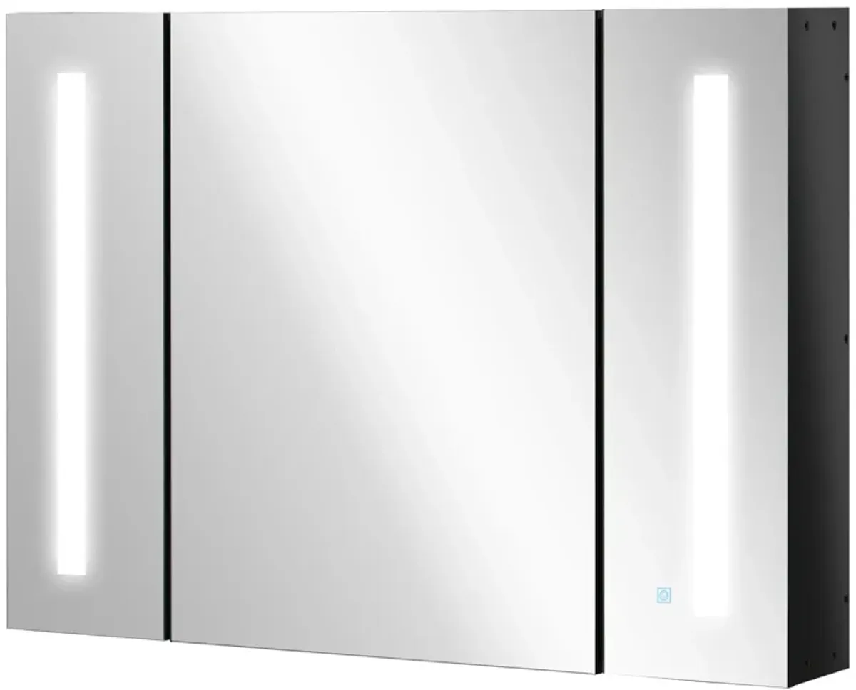 LED Medicine Cabinet Wall-Mounted Bathroom 3 Mirrored Door High Gloss Black