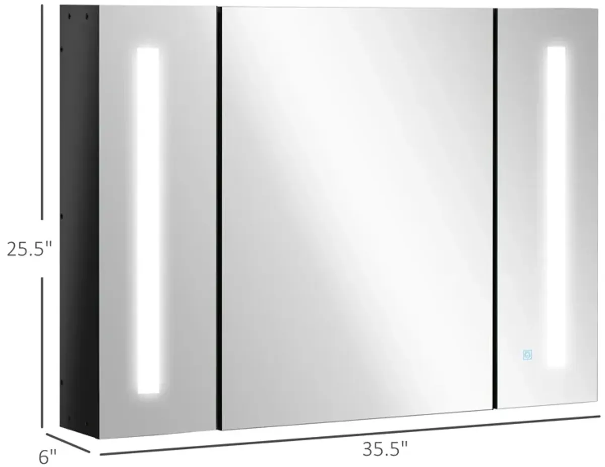 LED Medicine Cabinet Wall-Mounted Bathroom 3 Mirrored Door High Gloss Black