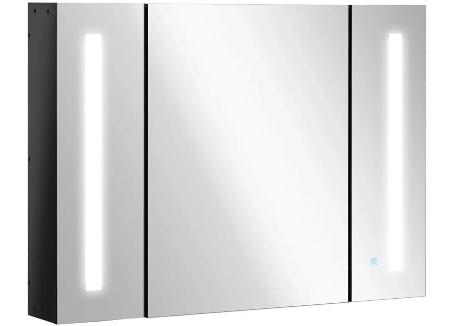 LED Medicine Cabinet Wall-Mounted Bathroom 3 Mirrored Door High Gloss Black