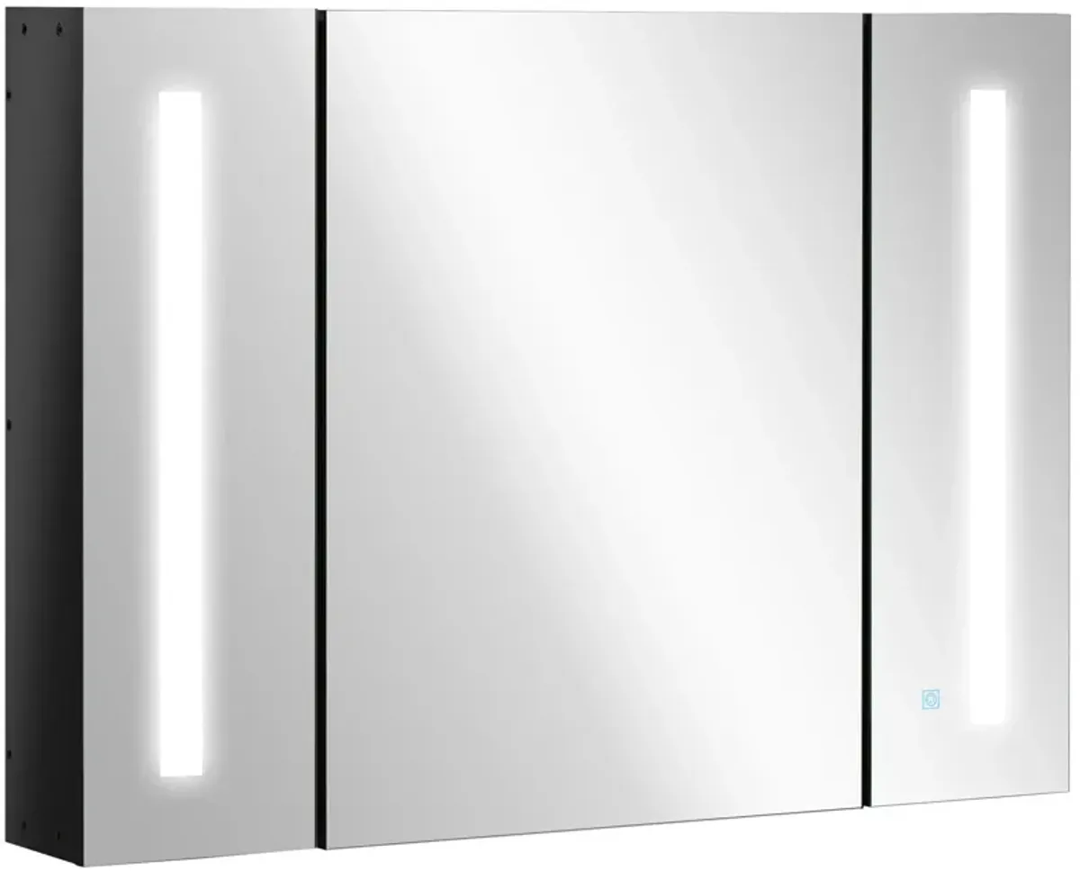 LED Medicine Cabinet Wall-Mounted Bathroom 3 Mirrored Door High Gloss Black