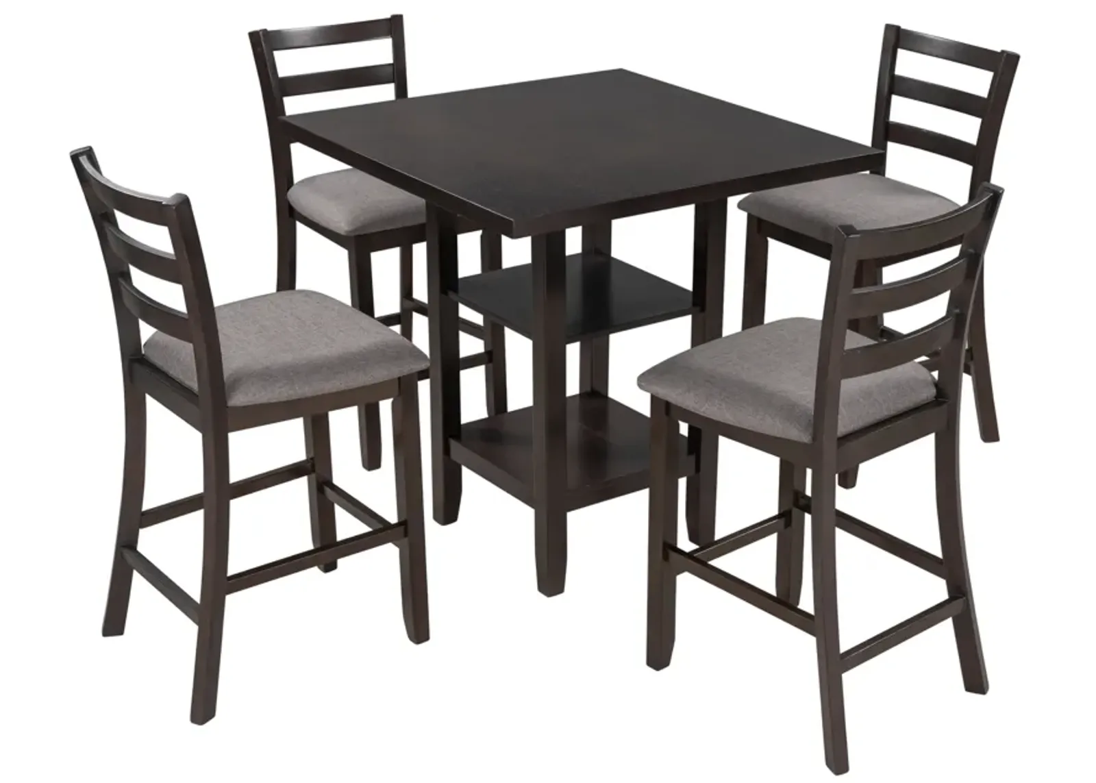 Merax 5-Piece Wooden Counter Height Dining Set with Padded Chairs and Storage Shelving