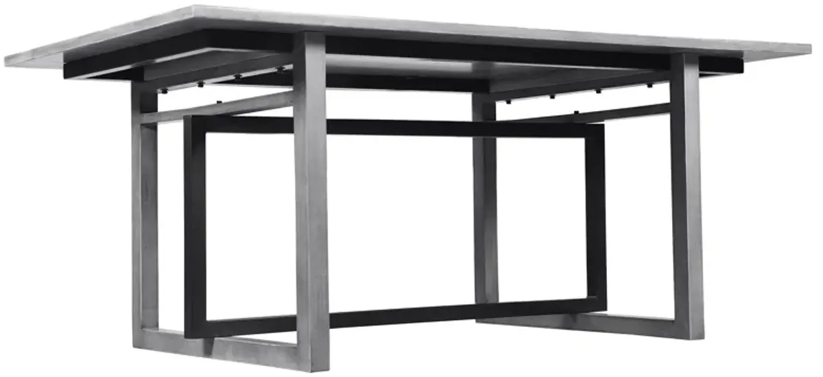 St Tropez Dining Table, 72 Inch Rectangular Mango Wood Top with Iron Trestle Base, 6 Seater, Gray and Black