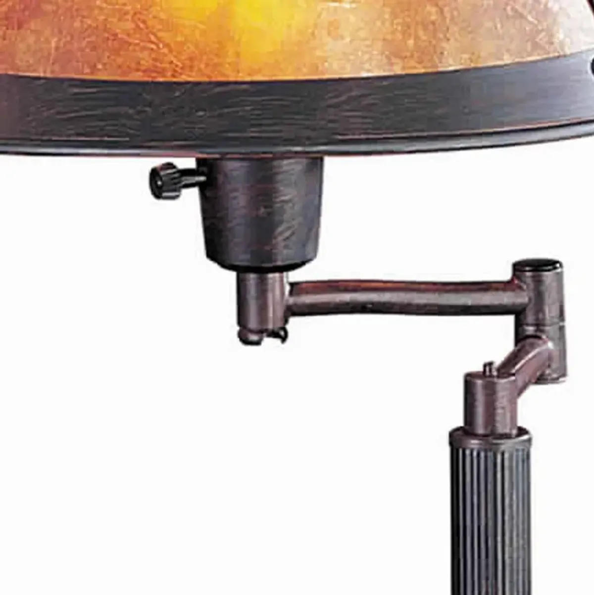 Metal Body Swing Arm Table Lamp with Conical Mica Shade, Bronze-Benzara