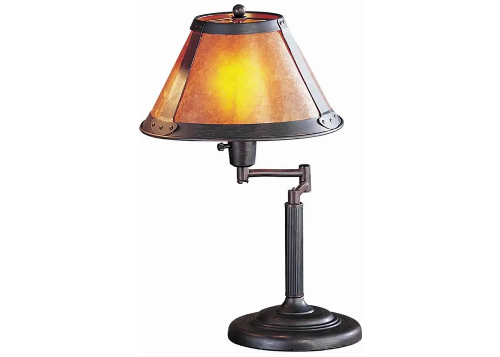 Metal Body Swing Arm Table Lamp with Conical Mica Shade, Bronze-Benzara