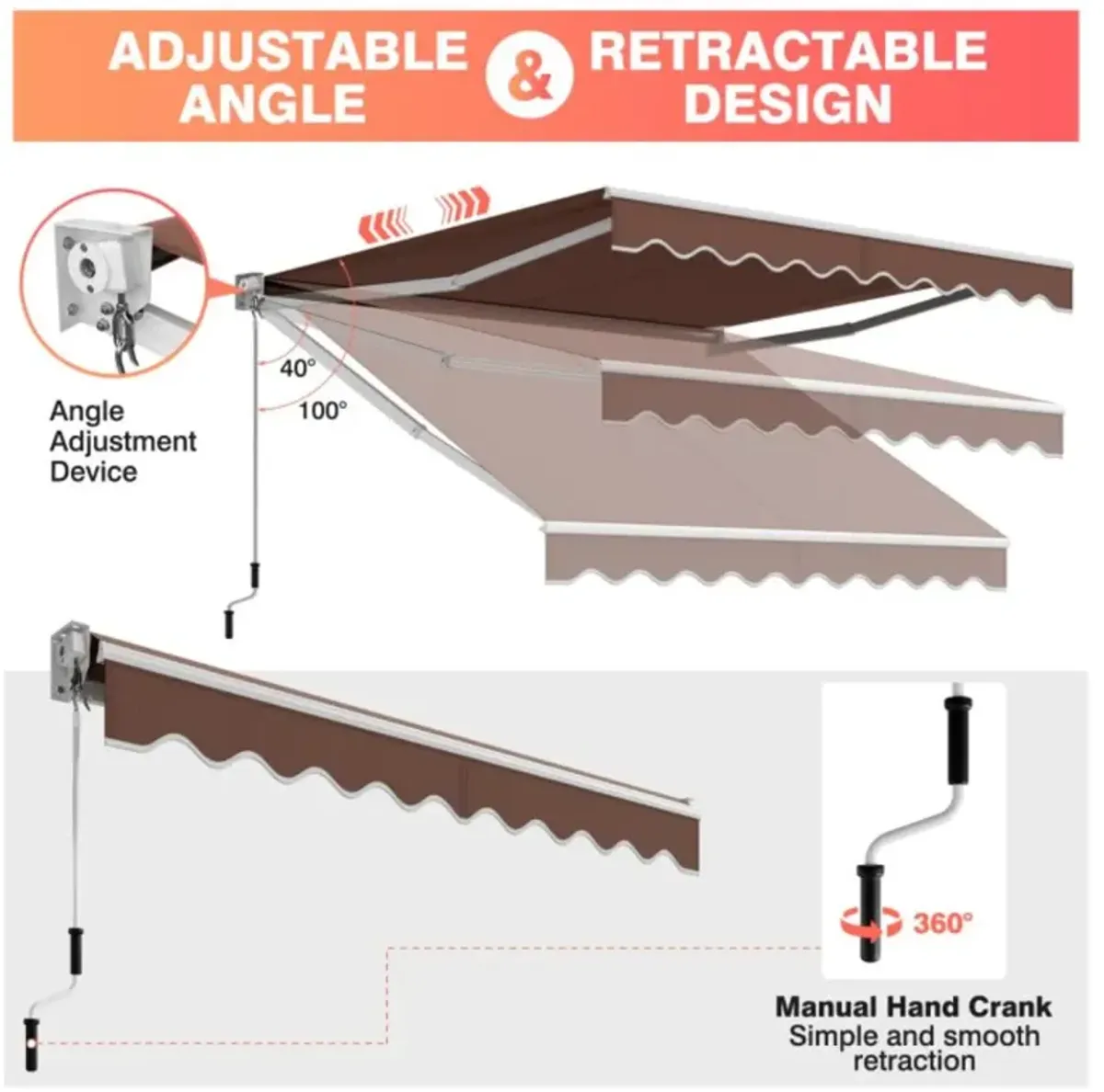 Hivvago Hivvago 10 x 8.2 Feet Retractable Awning with Easy Opening Manual Crank Handle