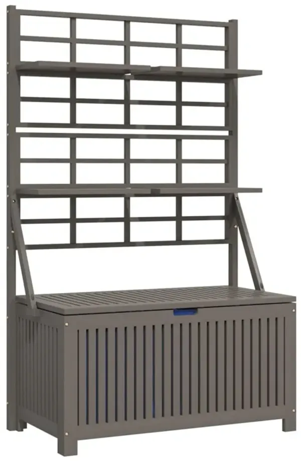Garden Storage Box with Trellis, Shelves, Gray Acacia Wood, 63 Inch - Benzara