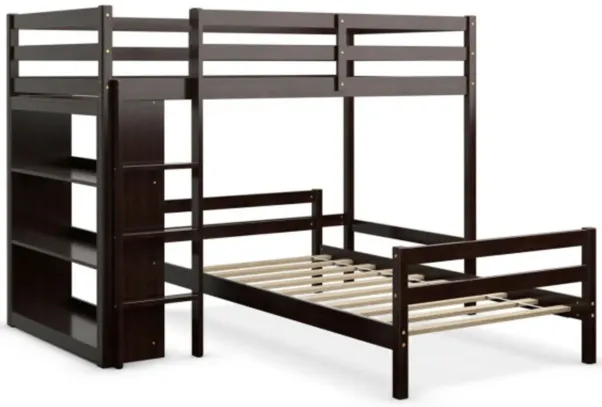 Twin Over Twin Loft Bunk Bed with Bookcase-Gray