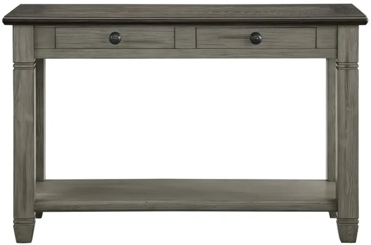 Rome 48 Inch Sofa Table, Rectangular, 2 Drawers, Brown, Gray, Solid Wood - Benzara