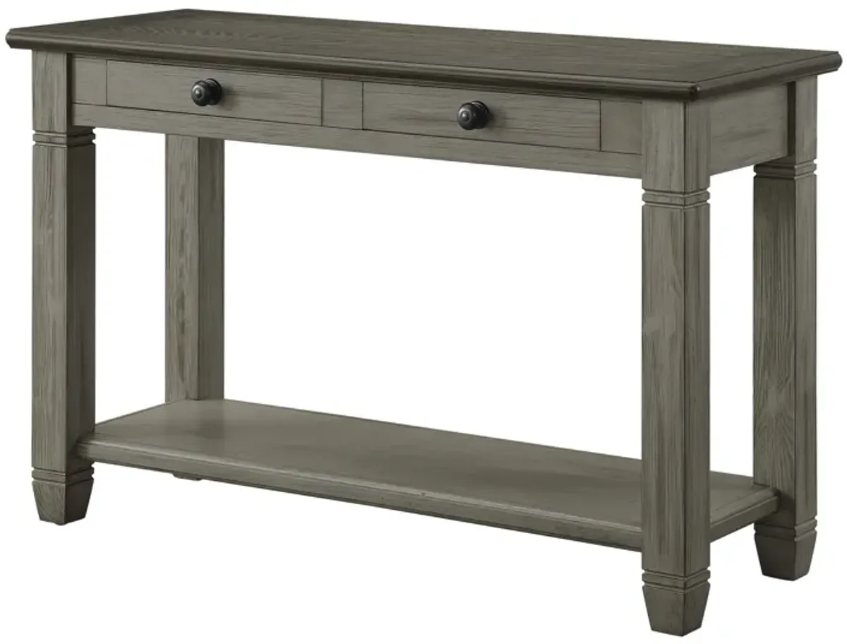 Rome 48 Inch Sofa Table, Rectangular, 2 Drawers, Brown, Gray, Solid Wood - Benzara