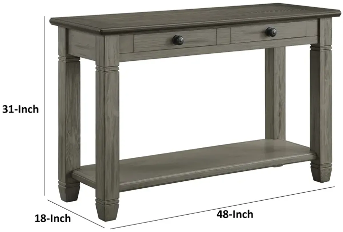 Rome 48 Inch Sofa Table, Rectangular, 2 Drawers, Brown, Gray, Solid Wood - Benzara