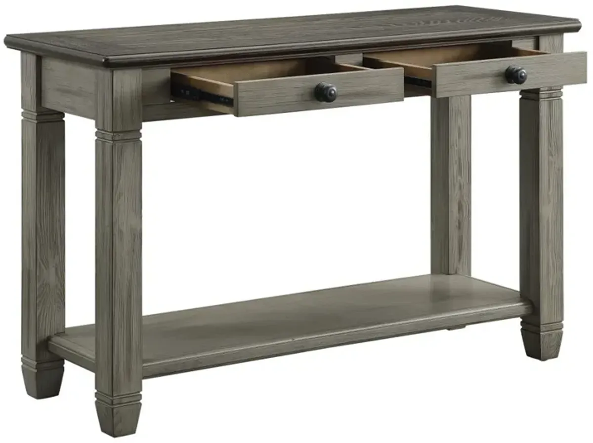 Rome 48 Inch Sofa Table, Rectangular, 2 Drawers, Brown, Gray, Solid Wood - Benzara