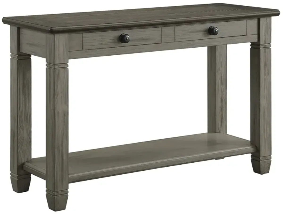 Rome 48 Inch Sofa Table, Rectangular, 2 Drawers, Brown, Gray, Solid Wood - Benzara