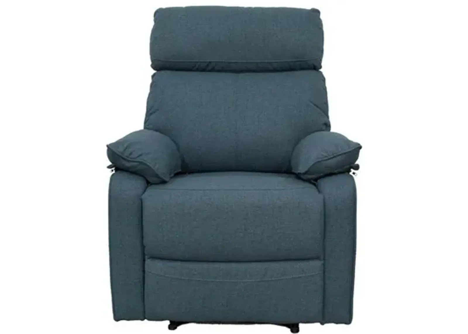 Fery 35 Inch Manual Recliner Chair, Blue Burlap, Cushioned Seat, Solid Wood - Benzara