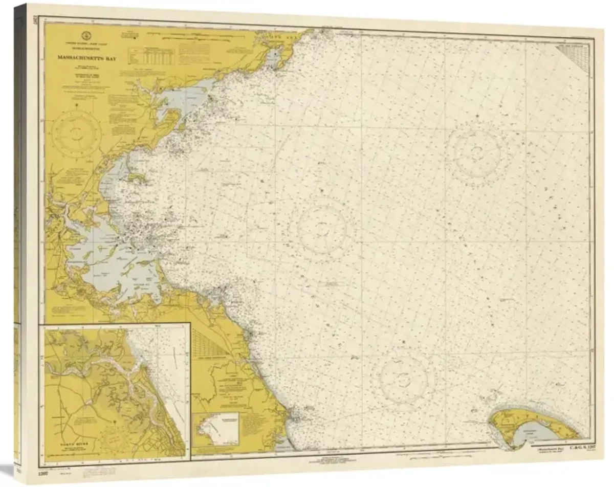 Nautical Chart - Massachusetts Bay ca. 1970 - Sepia Tinted-Canvas Art-40x32