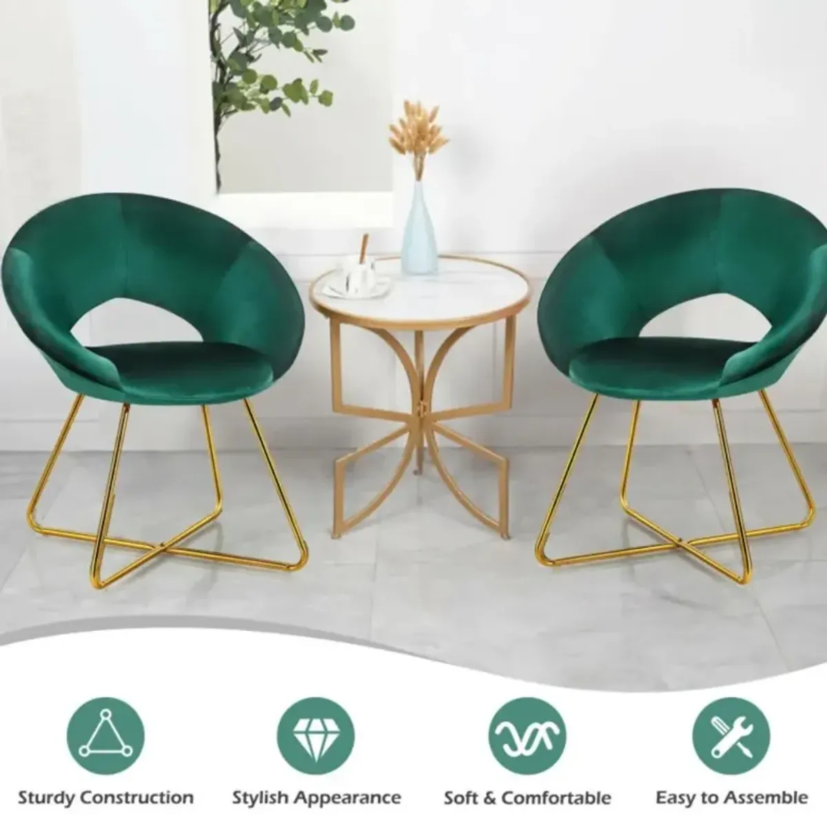 Hivvago Modern Accent Velvet Dining Arm Chair with Golden Metal Legs and Soft Cushion