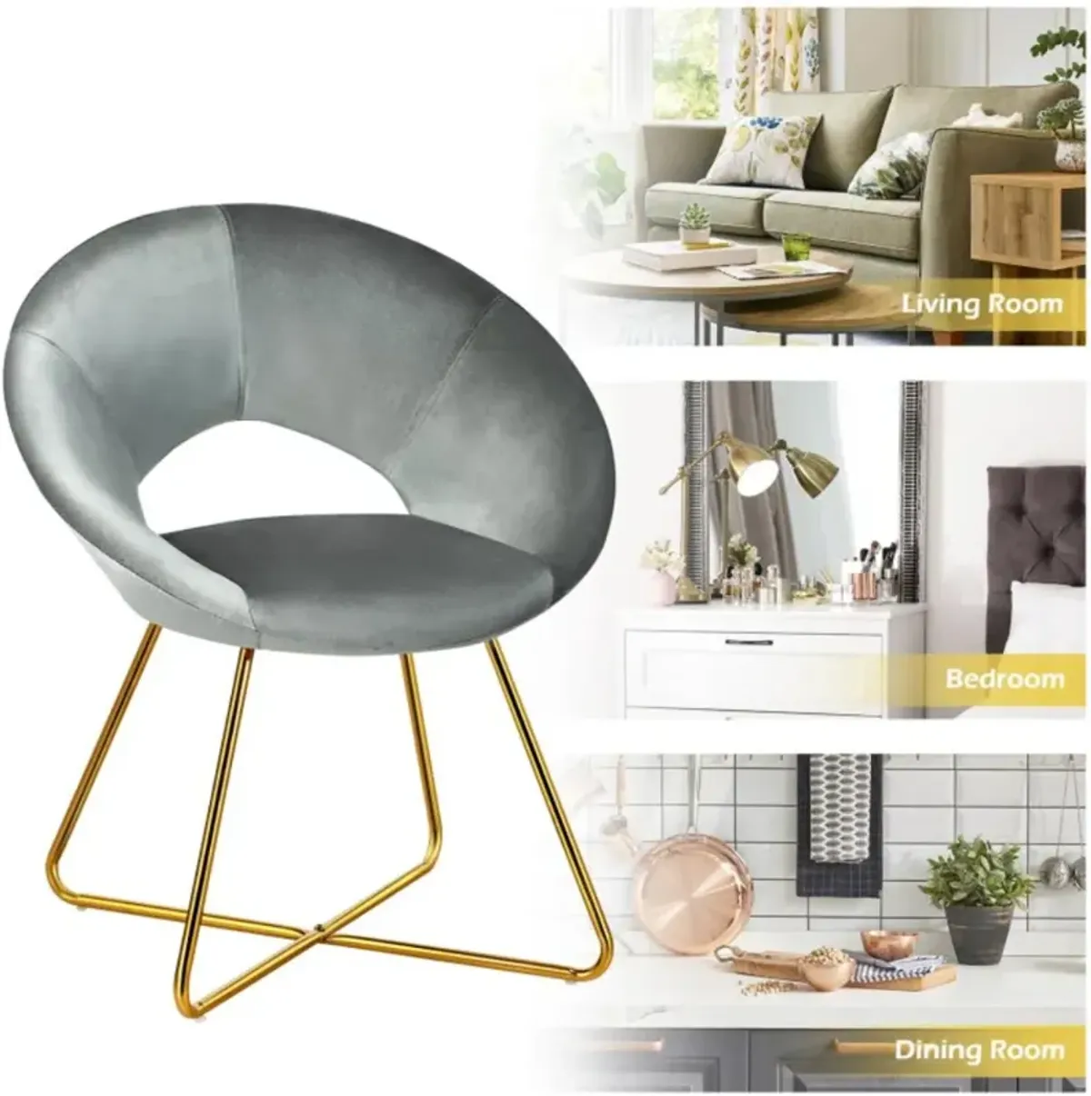 Hivvago Modern Accent Velvet Dining Arm Chair with Golden Metal Legs and Soft Cushion