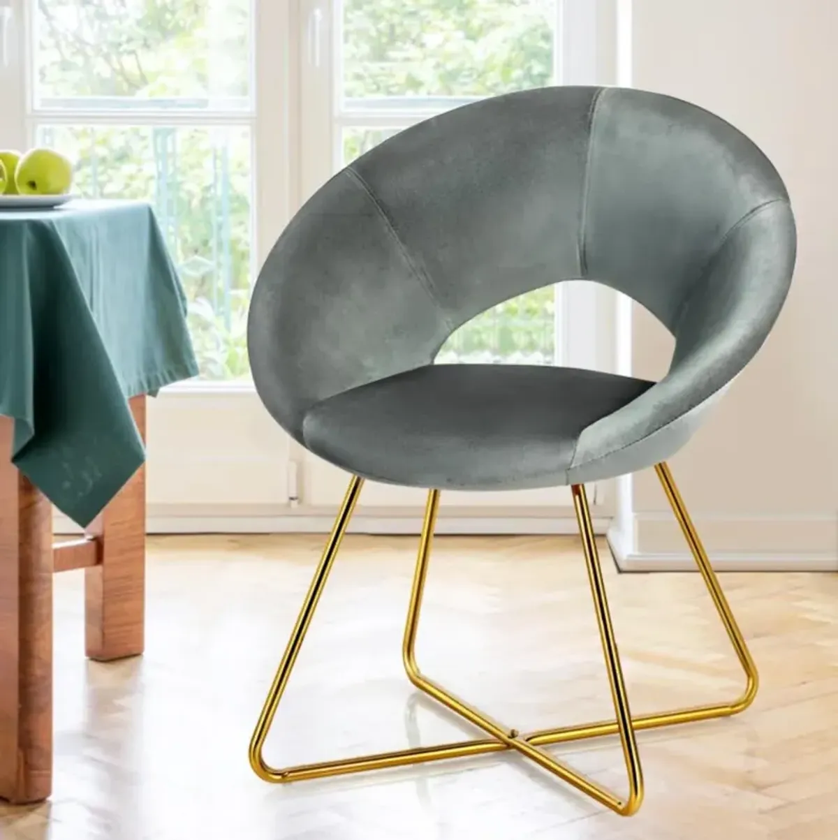 Hivvago Modern Accent Velvet Dining Arm Chair with Golden Metal Legs and Soft Cushion