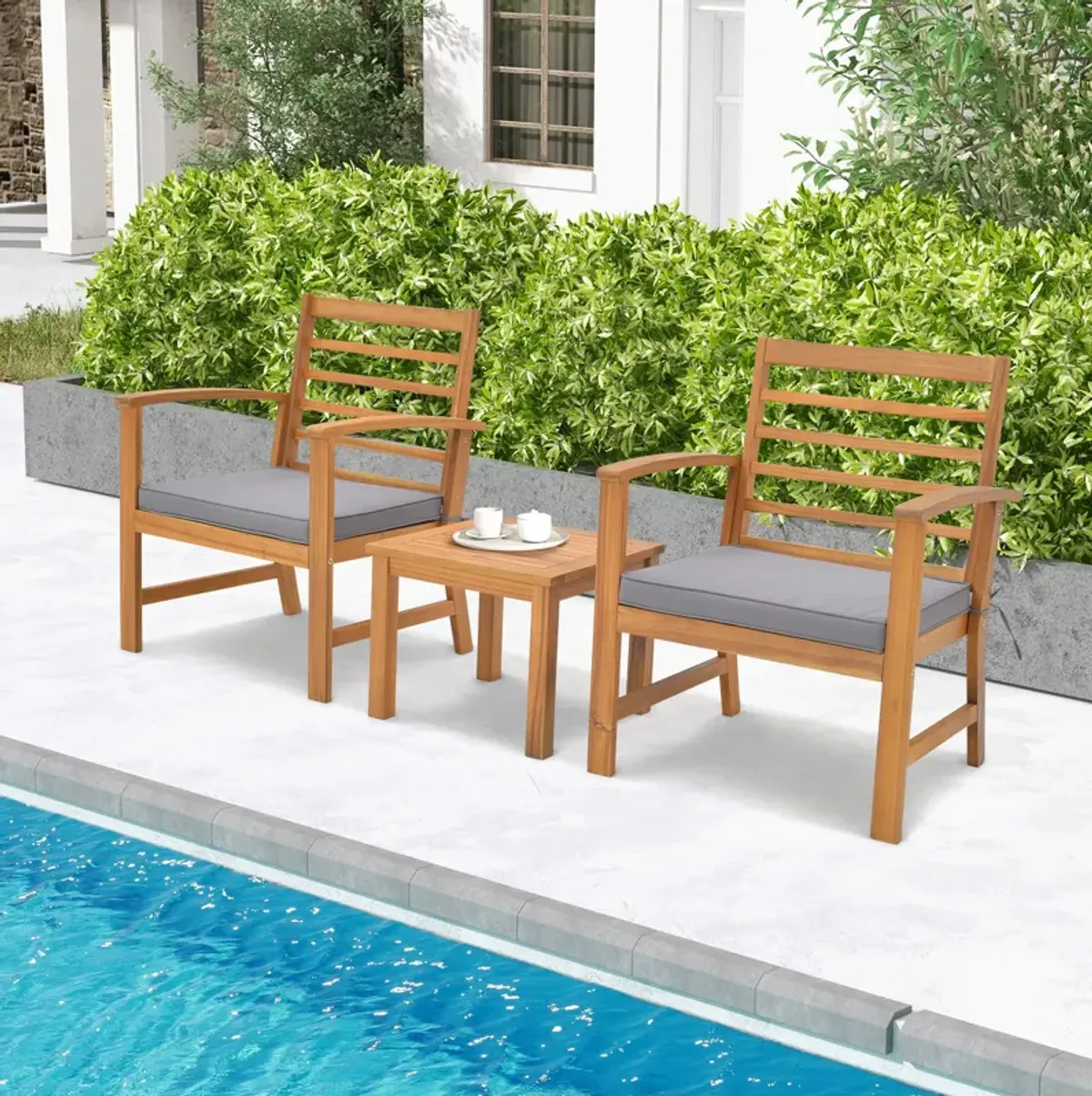 3 Pieces Outdoor Furniture Set with Soft Seat Cushions