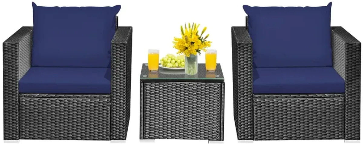 3 Pieces Patio Wicker Conversation Set�with Cushion