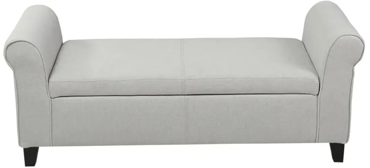 Jacob Bench with Rolled Arms, 50 Inch, Lift Storage, Light Gray -Benzara