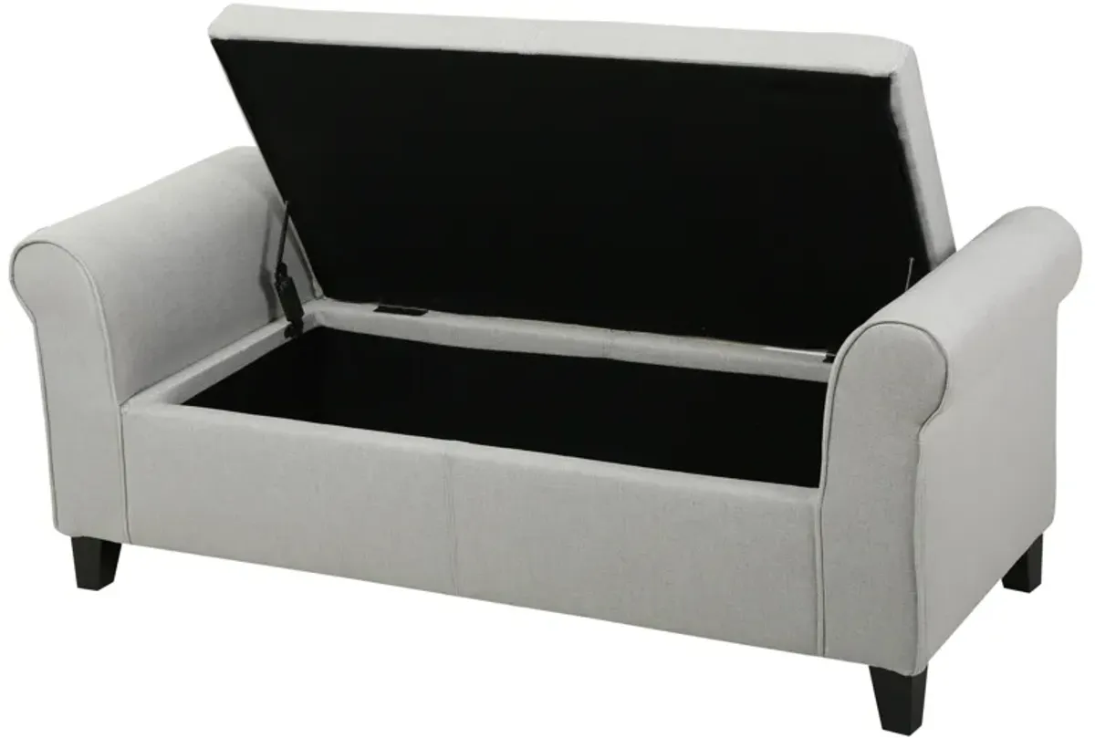 Jacob Bench with Rolled Arms, 50 Inch, Lift Storage, Light Gray -Benzara