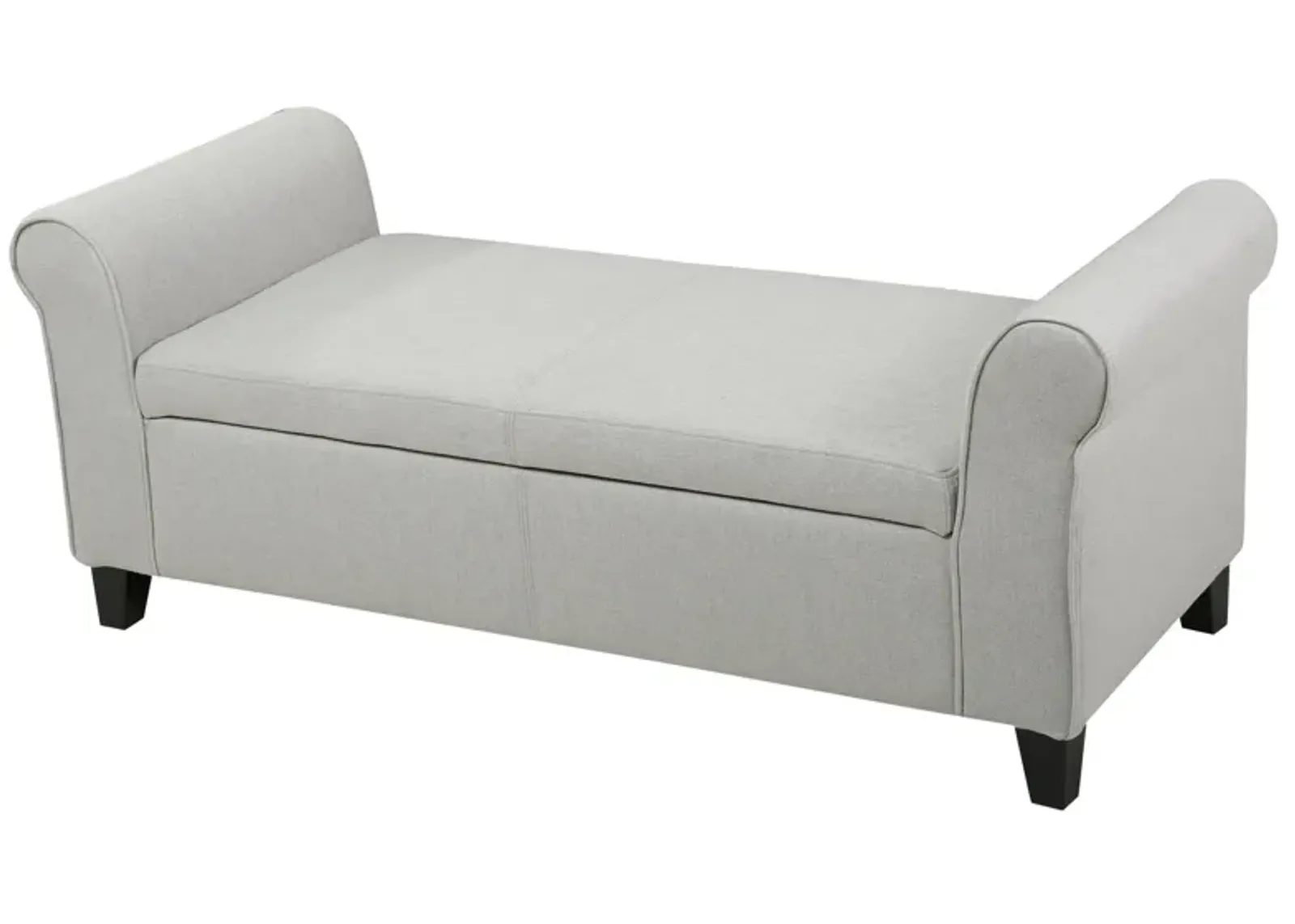 Jacob Bench with Rolled Arms, 50 Inch, Lift Storage, Light Gray -Benzara