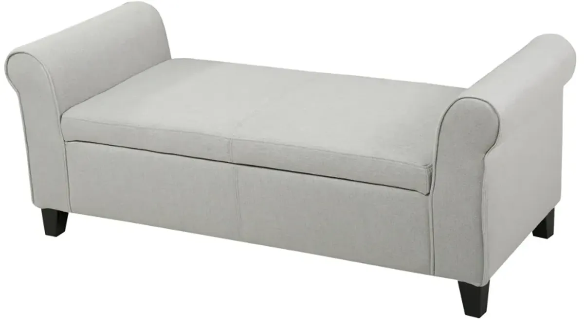 Jacob Bench with Rolled Arms, 50 Inch, Lift Storage, Light Gray -Benzara