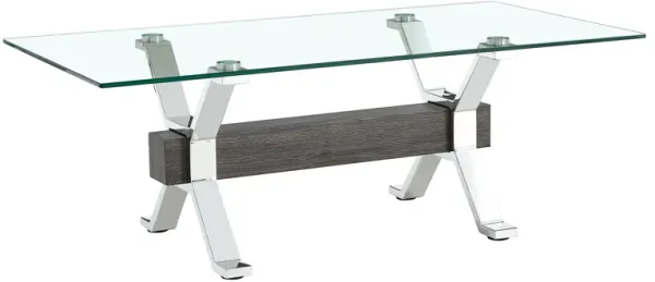 Hivvago Contemporary Tempered Glass  Table with Plated Metal Legs and MDF Crossbar
