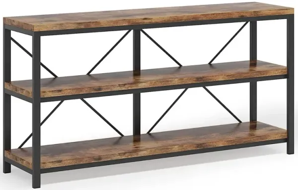 Tribesigns 55-Inch Industrial Sofa Table, 3-Tier Console Table with Metal Frame and Open Shelves, Modern Decorative Shelf, Open TV Shelf for Living Room, Entryway, Hallyway (Brown and Black)