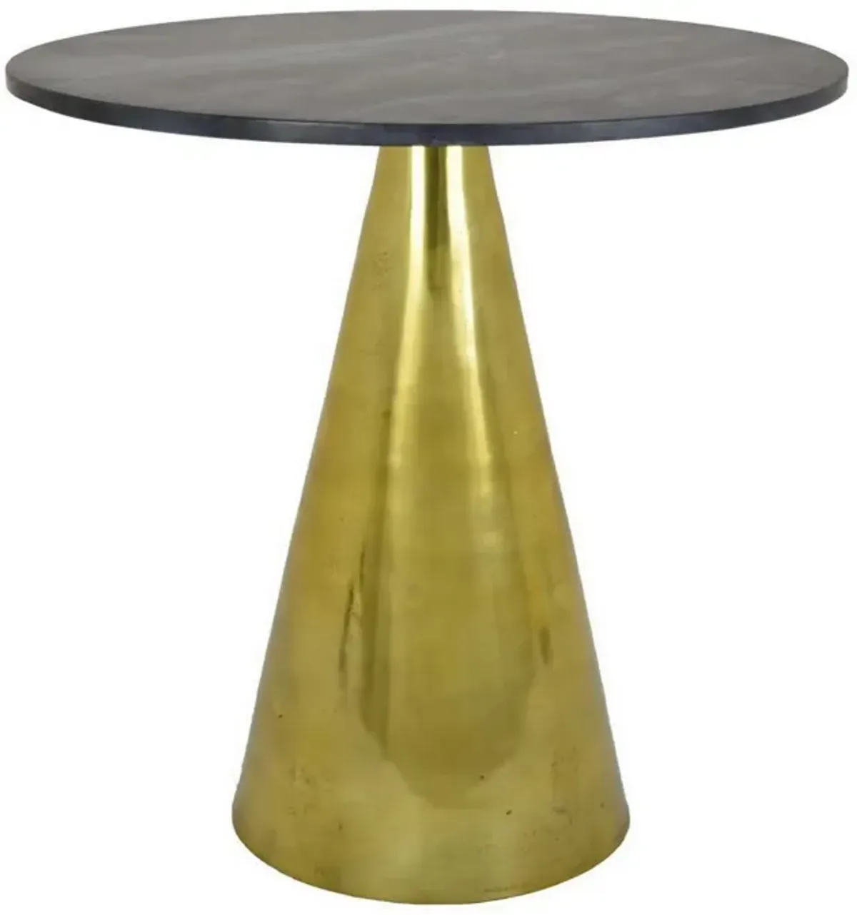 Tilu 24 Inch Plant Stand Side Table, Black Round Marble Top, Gold Metal - Benzara