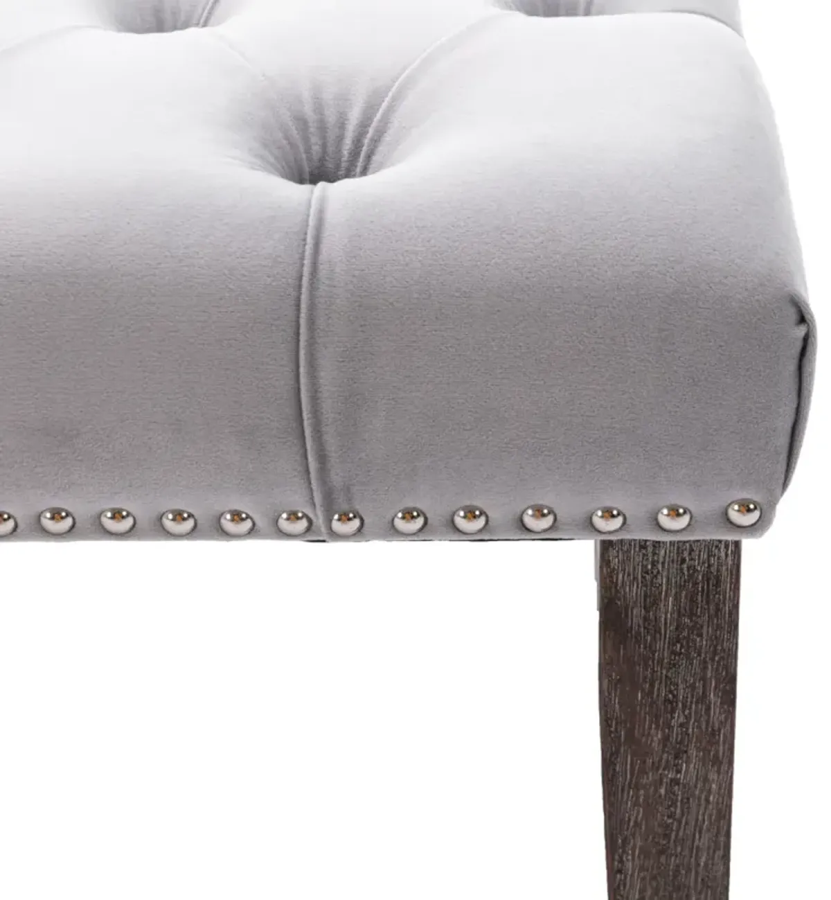 Velvet Tufted Bench Ottoman, Light Gray