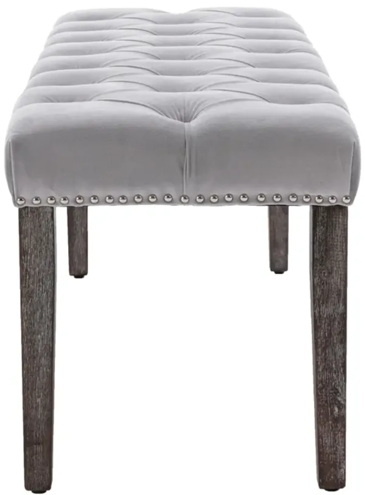 Velvet Tufted Bench Ottoman, Light Gray