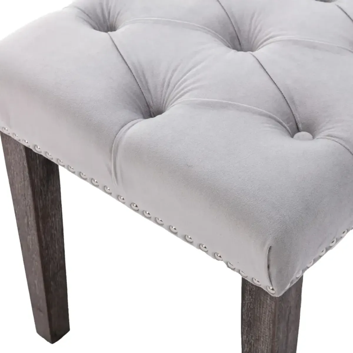 Velvet Tufted Bench Ottoman, Light Gray