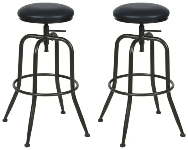 Walker Industrial Counter Bar Stools, Black PU (Set of 2), Height adjustable
