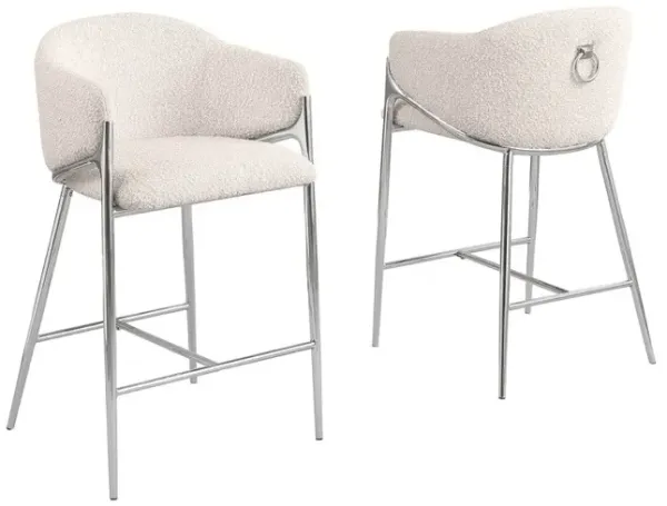 Best Quality Furniture Cream Barstools (30) In Boucle Fabric And Silver Chrome Base (Set Of 2)