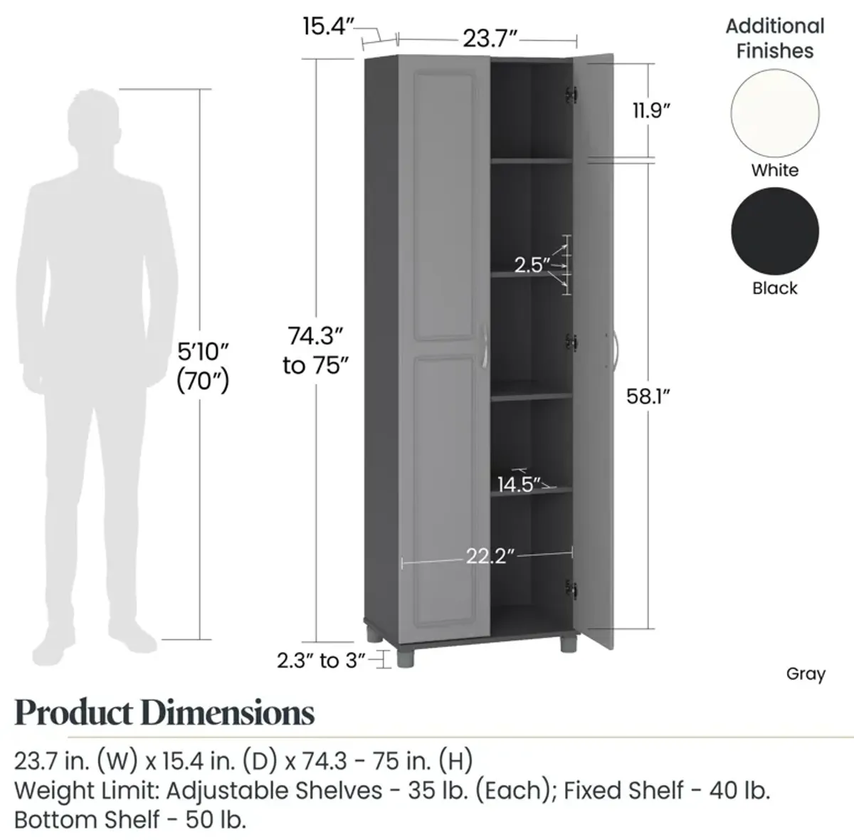 Kendall 24" Utility Storage Cabinet, Black