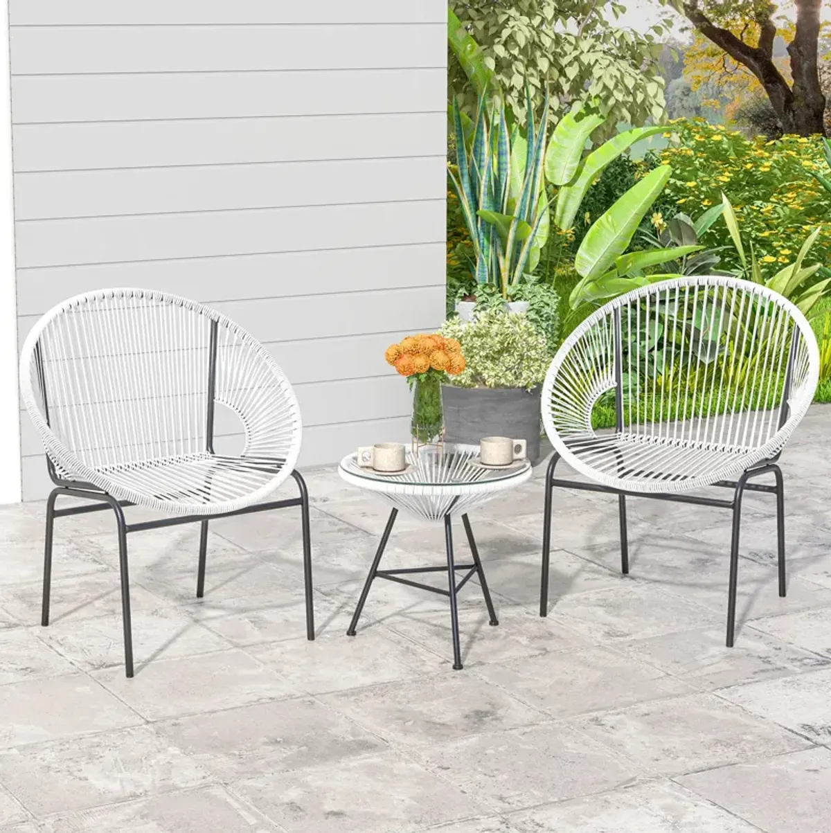 3 Pieces Patio Acapulco Furniture Bistro Set with Glass Table