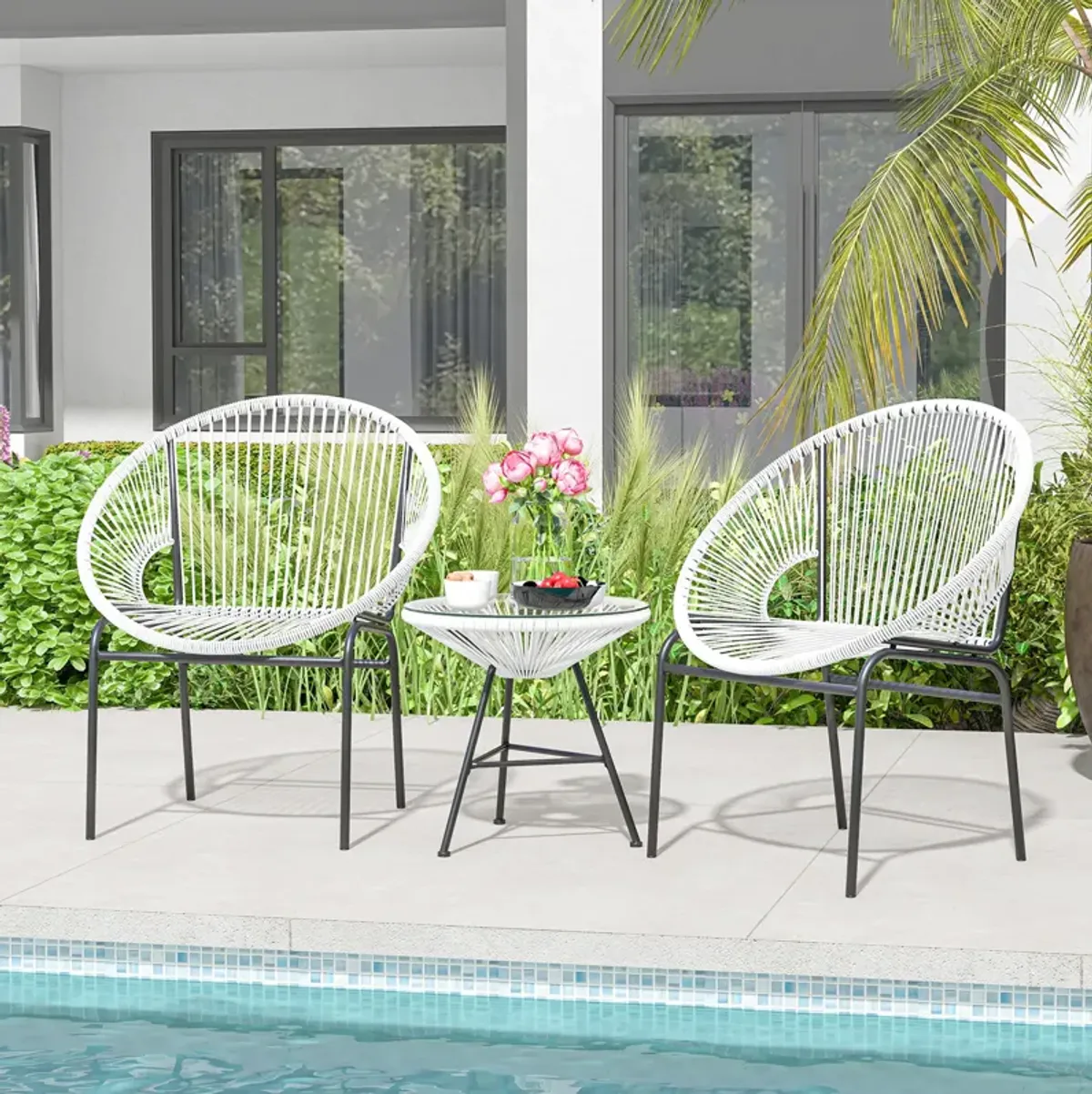 3 Pieces Patio Acapulco Furniture Bistro Set with Glass Table