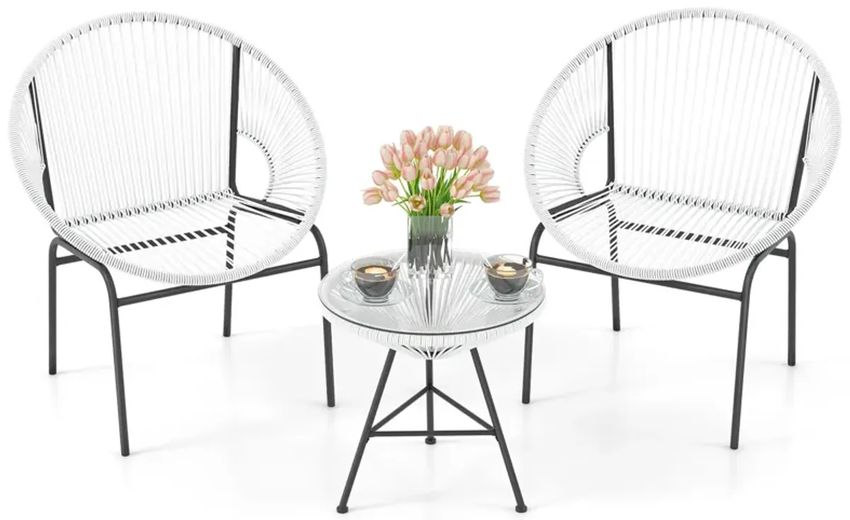 3 Pieces Patio Acapulco Furniture Bistro Set with Glass Table