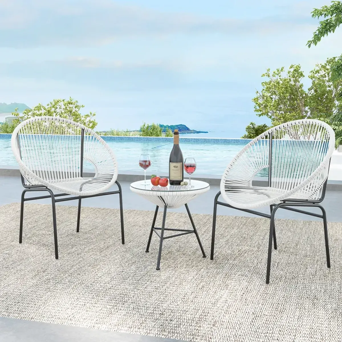 3 Pieces Patio Acapulco Furniture Bistro Set with Glass Table