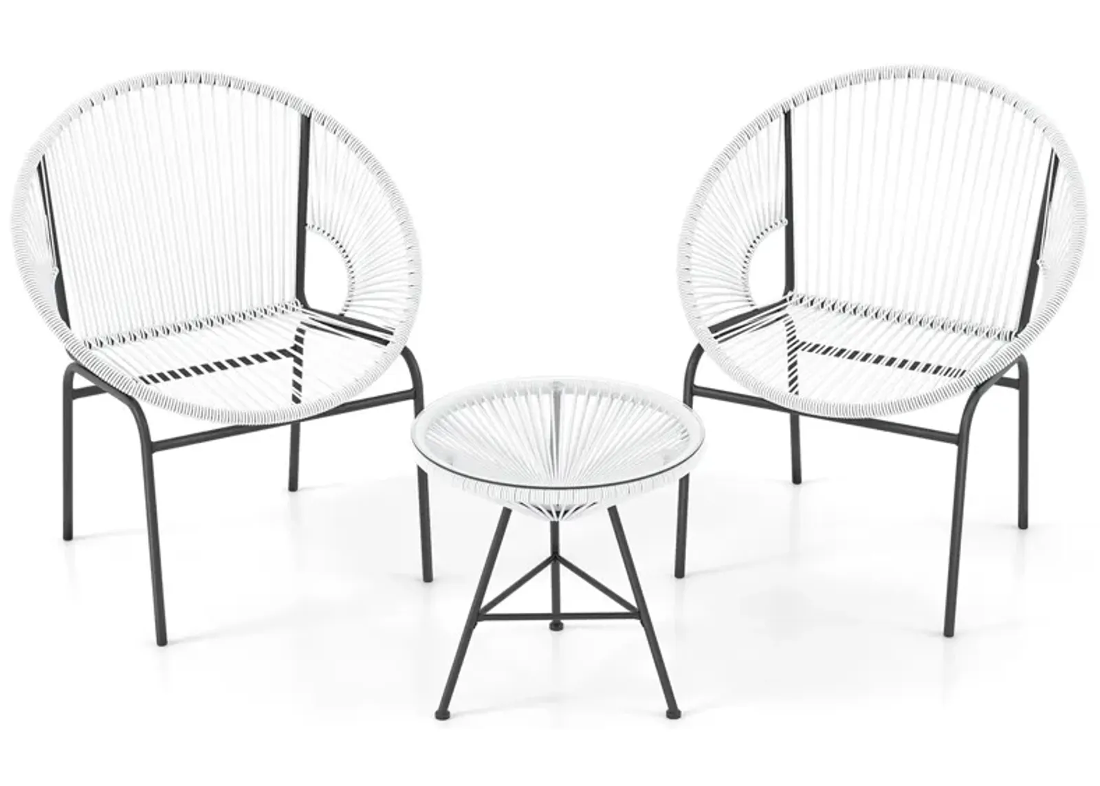 3 Pieces Patio Acapulco Furniture Bistro Set with Glass Table