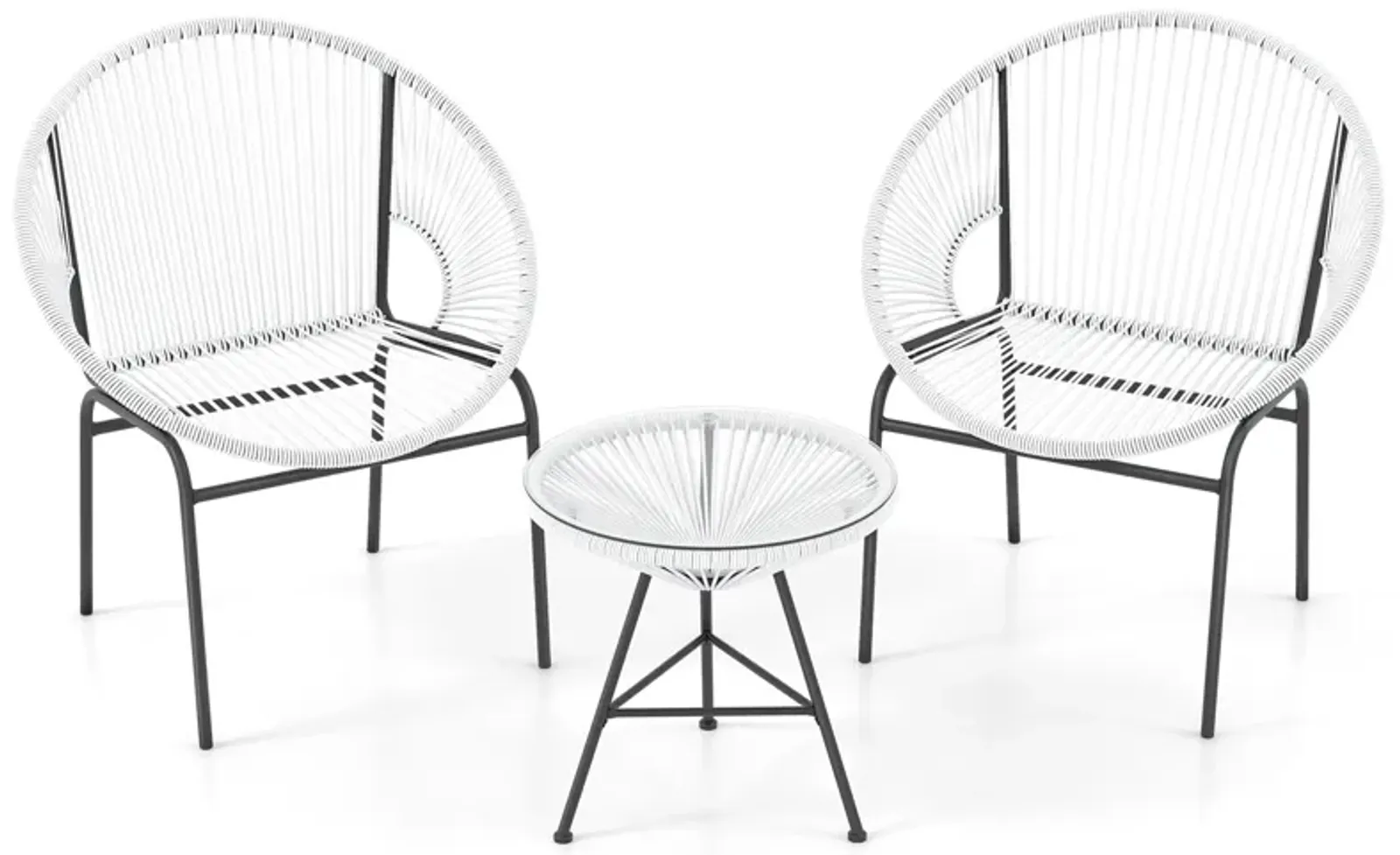 3 Pieces Patio Acapulco Furniture Bistro Set with Glass Table