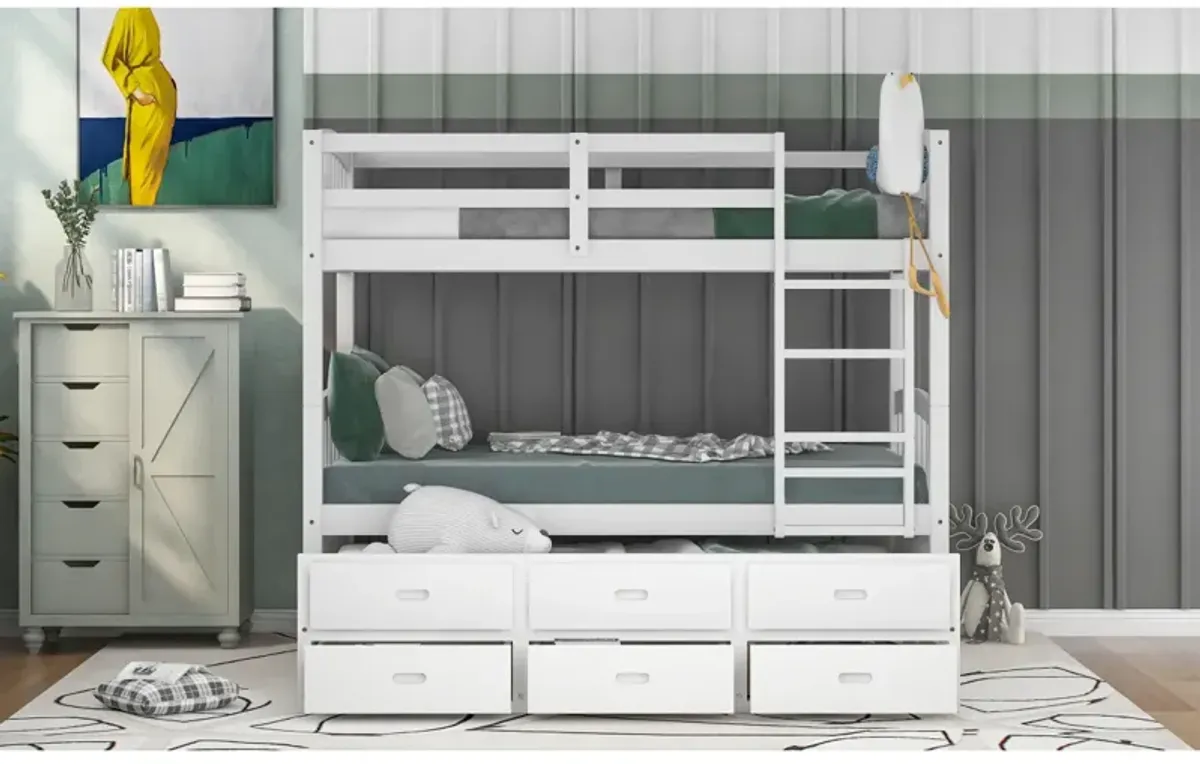 Twin Over Twin Wood Bunk Bed With Trundle And Drawers