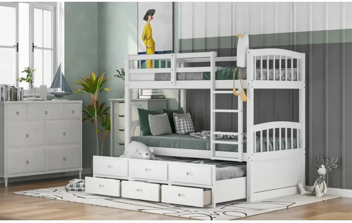 Twin Over Twin Wood Bunk Bed With Trundle And Drawers